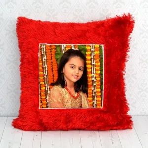 Personalized Red Fur Cushion – Photo Cushion – Wedding Gifts – Room Decor – Photo Pillow