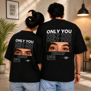 Personalized eye print couple t-shirt with custom eye photo print for couples by Banaado