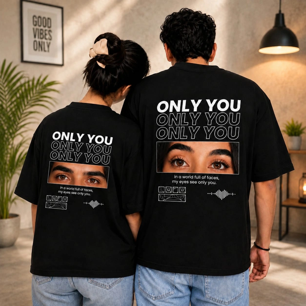 Custom Eye Print Couple T-Shirt for Couples Personalized eye print couple t-shirt with custom eye photo print for couples by Banaado