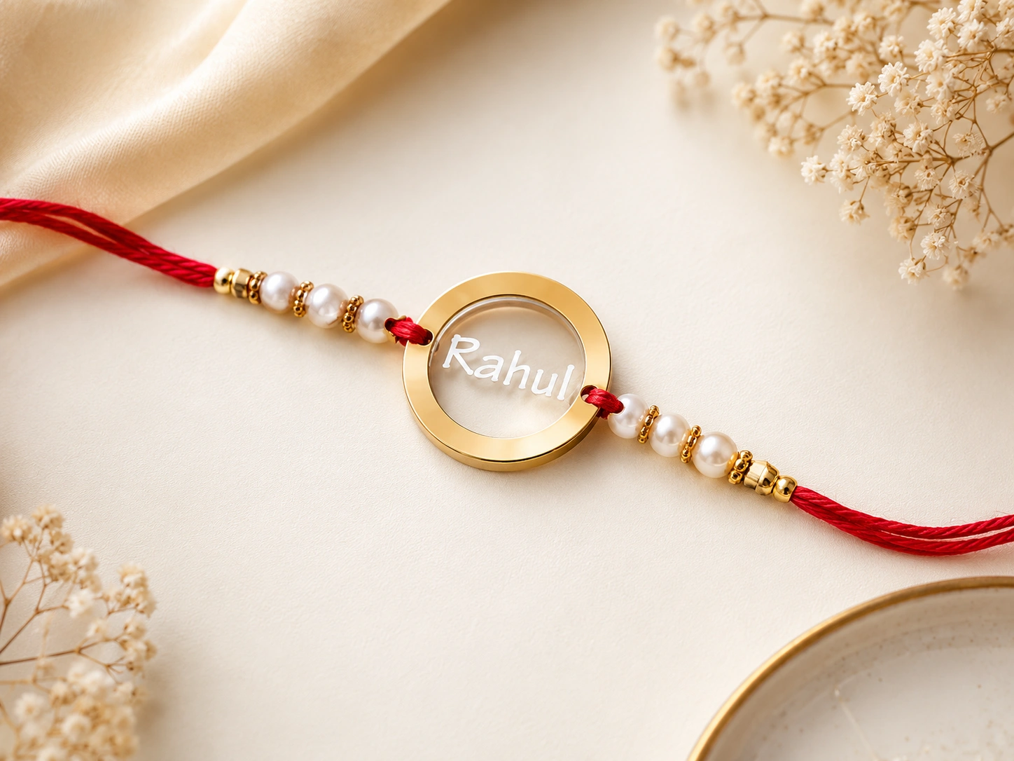 3a23b865-9198-4fb0-98c7-b73b614b9511 personalized floating name rakhi, floating name rakhi, personalized circle rakhi, custom circle rakhi, gold ring rakhi, circle name rakhi, personalized name rakhi, custom name rakhi
