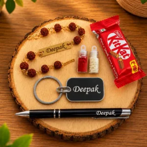 personalized rudraksha rakhi, rudraksha bracelet rakhi, personalized name rakhi, custom name rakhi, engraved bracelet rakhi, personalized rakhi for brother, bracelet rakhi for brother