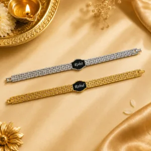 personalized bracelet rakhi, premium bracelet rakhi, personalized name rakhi, custom name rakhi, engraved rakhi, bracelet rakhi for brother, personalized rakhi for brother