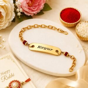 personalized rakhi, customized rakhi, name rakhi, engraved name rakhi, custom name rakhi, personalized bracelet, engraved bracelet, gold name bracelet, gold plated rakhi, name plate rakhi, custom bracelet, personalized jewelry, rakhi for brother, raksha bandhan rakhi, premium rakhi