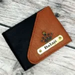 Personalized leather wallet with custom name engraving and decorative charm by Banaado