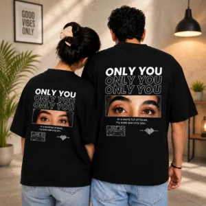 Personalized eye print couple t-shirt with custom eye photo print for couples by Banaado