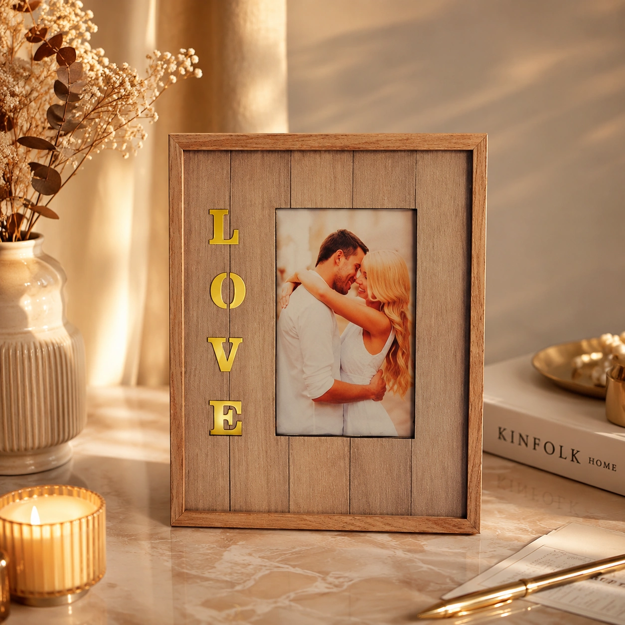 Personalized Wooden Love Photo Frame Personalized wooden love photo frame with custom couple photo and LOVE lettering by Banaado