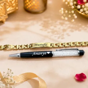 personalized bracelet, custom name bracelet, engraved bracelet, name bracelet for men, name bracelet for women, personalized pen, engraved pen, custom pen, crystal pen, personalized gift set,