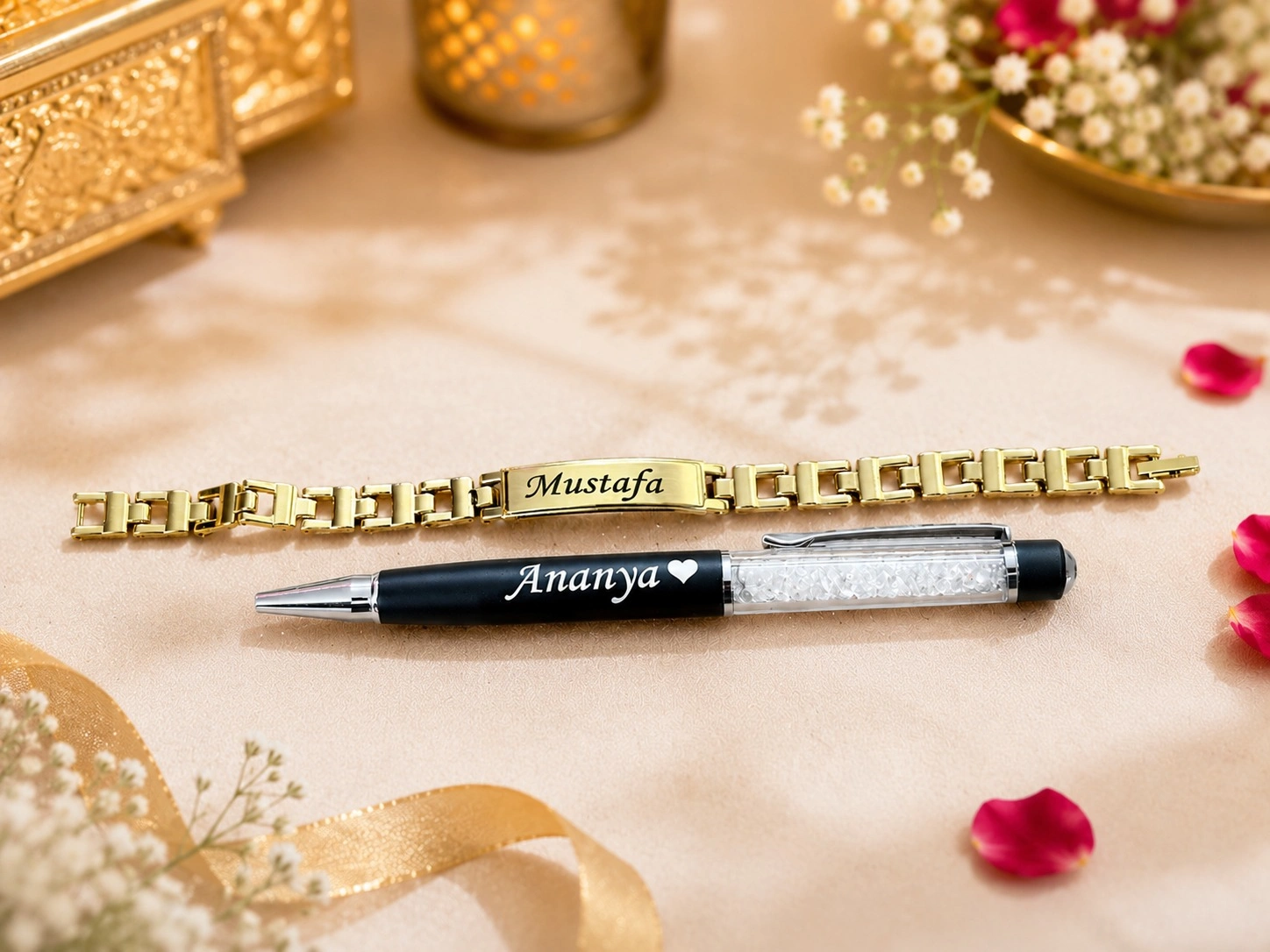 d7b47054-76f8-4288-a220-9924a92c0c31 personalized bracelet, custom name bracelet, engraved bracelet, name bracelet for men, name bracelet for women, personalized pen, engraved pen, custom pen, crystal pen, personalized gift set,
