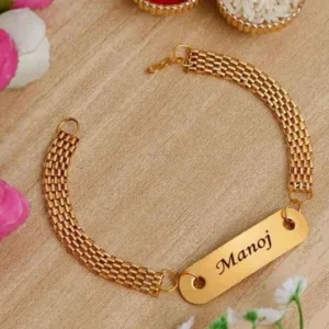 personalized bracelet rakhi, personalized name rakhi, custom name rakhi, engraved bracelet rakhi, gold bracelet rakhi, bracelet rakhi for brother, personalized rakhi for brother
